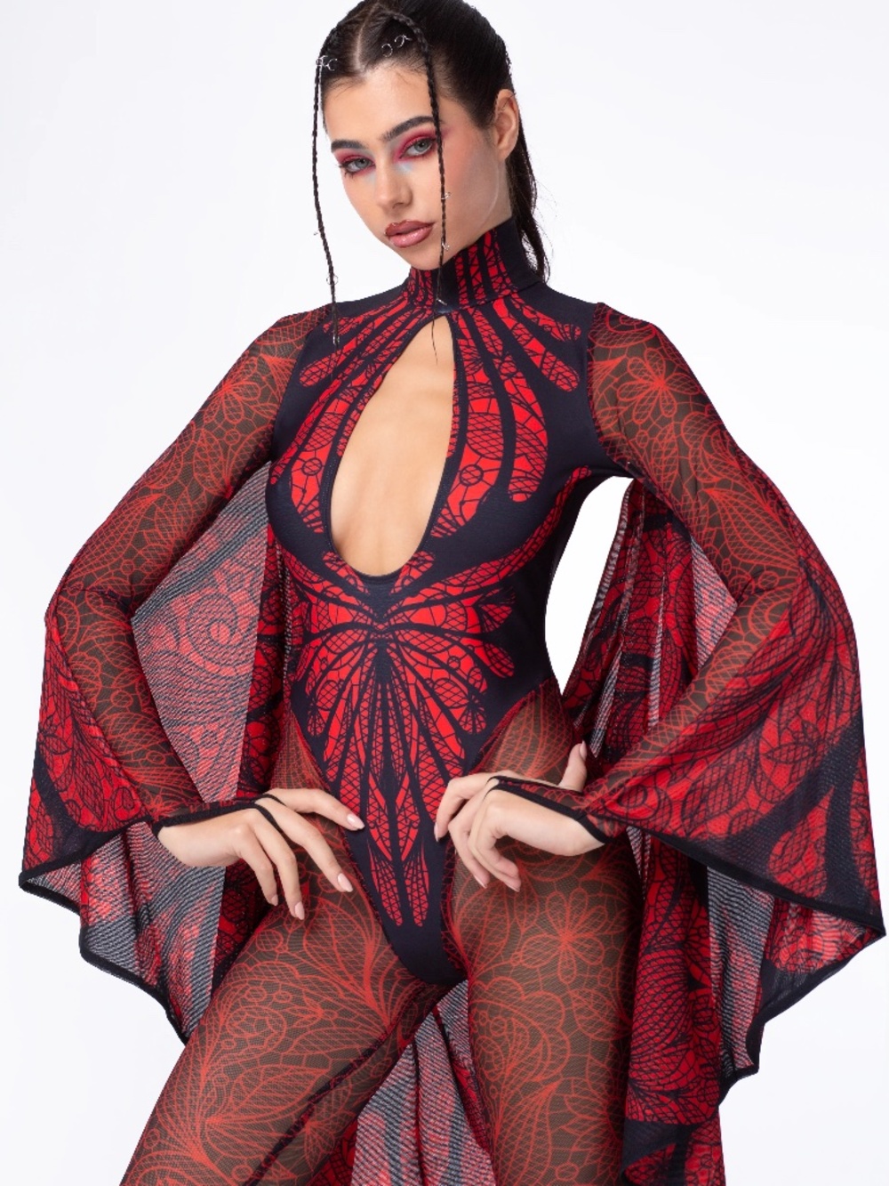 Badinka Moth To A Flame Keyhole Winged Catsuit Rave Outfit